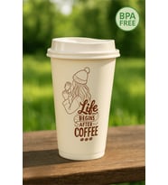 Mareluxe Life Begins After Coffee Tasarımlı Kapaklı Kahve Bardağı – Taşınabilir Bardak Take Away Kupa (Krem)