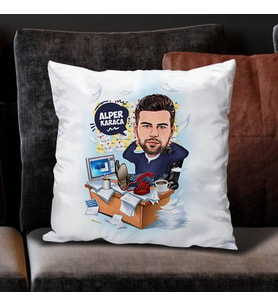 Kişiye Özel İşkolik Erkek Karikatürlü Yastık