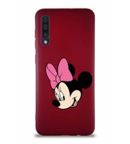 Samsung Galaxy A50S Soft Premier Kapak Minnie Mouse-B Tasarımlı Silikon Kılıf - Mürdüm (Şeffaf)