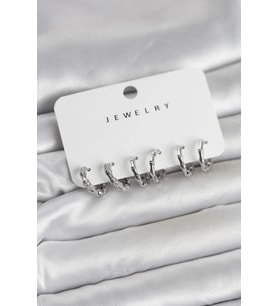 Pilelistore  Gümüş Renk Pirinç Kemik Model 3 Çift Kadın Küpe Seti