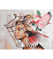 Kafesteki Güzel Sayılarla Boyama Seti 40x50 cm (Tuvale Gerili)