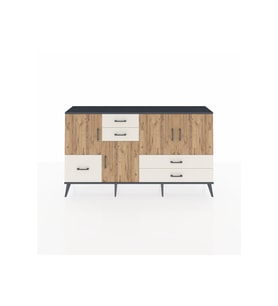 Arges Konsol 4 Raflı 5 Çekmeceli 4 Kapaklı 176x30x99 Antrasit-Çam/Aytaşı