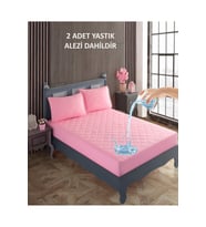 Çift Kişilik Alez Seti %100 Pamuk Kapitone Su Sıvı Geçirmez Yatak Yastık Alezi Yatak Yastık Koruyucu (Pembe)