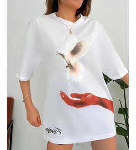 Dijital Baskılı T-Shirt - Beyaz