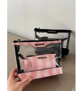 VS AA+ Kalite Kadın 2li Makyaj Çantası / Hediyelik Çanta (Pembe)
