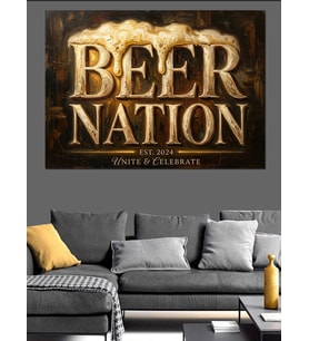 Beer Nation Köpüklü Bira Yazılı Dekoratif Kanvas - Mdf Ahşap Tablo