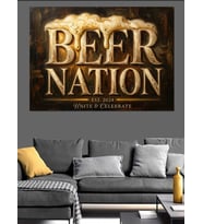 Beer Nation Köpüklü Bira Yazılı Dekoratif Kanvas - Mdf Ahşap Tablo