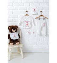 Pia Baby Premium %100 Pamuk 5’li Zıbın Set  İsme Özel Hastane Çıkışı Yenidoğan Bebek Hediyesi 5061-08 (Ekru)