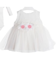 Kız Bebek Mevlütlük Set Yenidoğan Pamuklu Özel Gün Bebek Elbise Takımı (Beyaz)