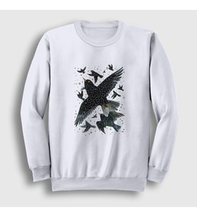 Presmono Unisex Beyaz Herd Of Birds Kuş Karga Sweatshirt 321391tt