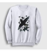 Presmono Unisex Beyaz Herd Of Birds Kuş Karga Sweatshirt 321391tt