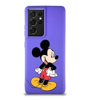 Samsung Galaxy S21 Ultra Soft Premier Kapak Mickey Mouse-D Tasarımlı Silikon Kılıf - Mor (Şeffaf)