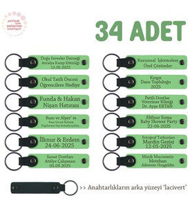 Babalar Günü Etkinliğinde Katılımcılara, 34'lü Set, Kişiselleştirilebilir Anahtarlık, F Yeşil & Laci (Fıstık Yeşili)