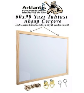 Beyaz Yazı Tahtası 60x90 cm, Laminant, Ahşap Çerçeve, Askılı, Duvara Monte