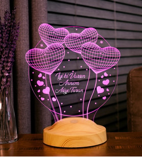 Anneye Hediye, Anneye Doğum Günü Hediyesi Balon Kalpler Küre Kişiye Özel 3D Led Lamba