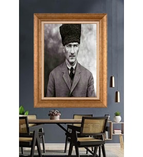 Altın Varaklı Çerçeveli Paspartulu Atatürk Tablo nl141 (Gold)