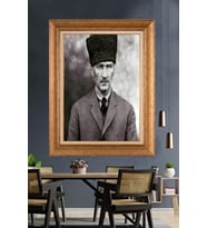 Altın Varaklı Çerçeveli Paspartulu Atatürk Tablo nl141 (Gold)