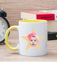 Kişiye Özel Pembe Yıldız Kafa Fotoğraflı Sarı Kupa Bardak