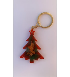 Christmas Yılbaşı Çam Ağacı Yeşil-Kırmızı-Gold Anahtarlık Handmade El Yapımı Epoksi Hediyelik