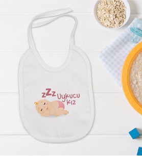 BK Kids Uykucu Kız Tasarımlı Bebek Mama Önlüğü - Model 1
