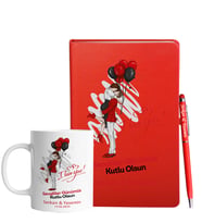Sevgililer Gününe Özel Kırmızı Defter Kalem & Kupa Hediye Seti 17