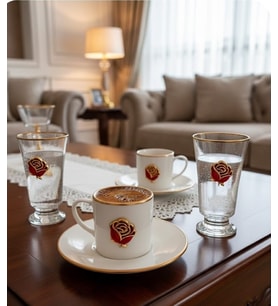 REGNA HOME 2 Kişilik Dekorlu Kadehli 6 Parça Kahve Fincan Takımı Fine Living Love Roses