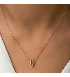 Gümüş Rose 3 Boyutlu Ü Harf Bayan Kolye