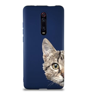 Xiaomi Mi 9T Soft Premier Kapak Catface Tasarımlı Silikon Kılıf - Lacivert (Şeffaf)
