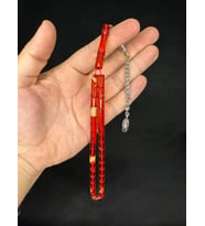 ATEŞ KEHRİBAR TESBİH KIRMIZI-BEYAZ RENKLİ KESME KESİM 10,5MMX6MM T-660 (Çok Renkli)