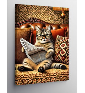Kanvas Tablo Gazete Okuyan Kedi