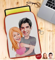 BK Gift Kişiye Özel Sevgililer Karikatürlü Taşınabilir Koruyucu Tablet Kılıfı & Organizer Çanta - Turuncu-86