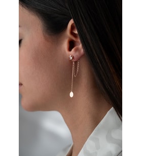 925 Ayar Gümüş Rose Kaplama 5 Mm Tektaş Sallantılı Zincir Sade Yuvarlak Model Küpe