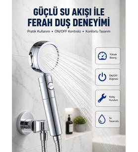 Şelale Sisi ve Masaj Özellikli Banyo Duş Başlığı