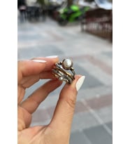 Gümüş incili el işi otontik yüzük ek41r1s3 (Beyaz)