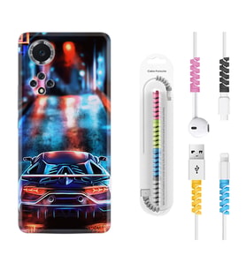 Huawei Nova Y70 Y90 Nova 9 SE  Kılıf Kablo Koruma Spiral Silikon Neon Cars 1724