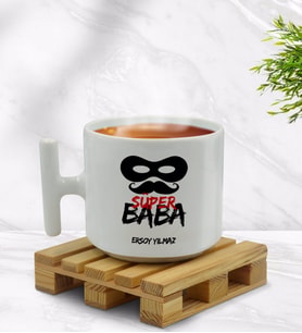 BK Gift Kişiye Özel Süper Baba Tasarımlı T Kulplu Beyaz Middle Kupa Bardak-5