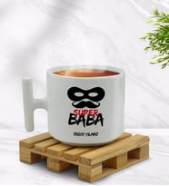 BK Gift Kişiye Özel Süper Baba Tasarımlı T Kulplu Beyaz Middle Kupa Bardak-5