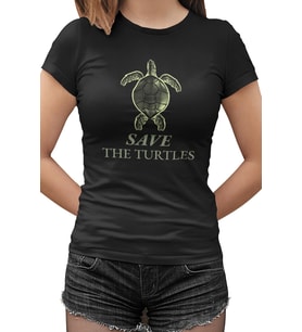 Save the Turtles Siyah Kadın Tshirt
