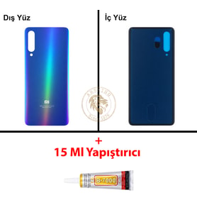Xiaomi Mi 9 Okyanus Mavisi Arka Pil Kapağı Batarya Kapağı Lazer Kesim + B-7000 Yapıştırıcı