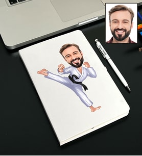 Kişiye Özel Karateci Tasarımlı Karikatürlü Beyaz Defter Kalem Seti 70
