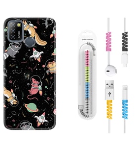 INFINIX Smart 4 5 6 Zero 8 S5 Pro Kılıf Kablo Koruma Spiral Silikon Planet Animals 1771