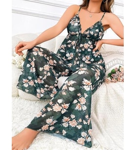 Amora Secret Özel Tasarım Büyük Beden Çiçek Desenli Bol Kesim 2'li Pijama Takımı