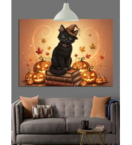 Siyah Kedi Kitap Yığını Dekoratif Kanvas - Mdf Ahşap Tablo