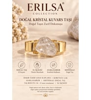 Sertifikalı Kristal Kuvars Taşı Doğal Taş Yüzük Gold Kaplama Bakır Kasa Ayarlanabilir