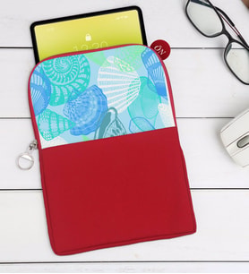 BK Gift Deniz Kabukları Tasarımlı Taşınabilir Koruyucu Tablet Kılıfı & Organizer Çanta - Kırmızı-1