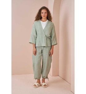 Kruvaze Kimono Müslin Bluz Yeşil (A.Yeşil)