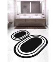 Dijital Baskılı Kaymaz Taban Yıkanabilir Oval 2'li Klozet Takımı Banyo Paspası NOKZ-HS-530 (Siyah)