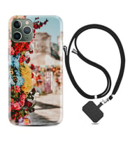 Apple iPhone 11 12 13 14 Pro Max Kılıf Boyun Askılı Silikon Gerçek Çiçekler 1743