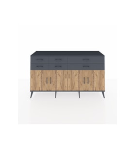 Hyperion Konsol 3 Raflı 6 Çekmeceli 4 Kapaklı 176x44x99 Antrasit-Çam/Antrasit