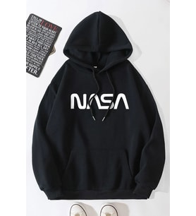 Unisex Nasa Baskılı Sweatshirt (Siyah)